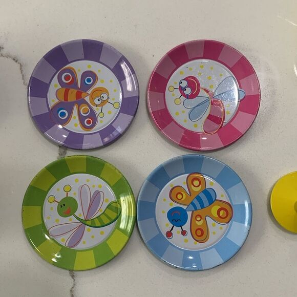 Schylling | Vintage 15 pc Girls Pretend Metal Tea Set Teapot Tray Saucer Cups - Picture 11 of 13